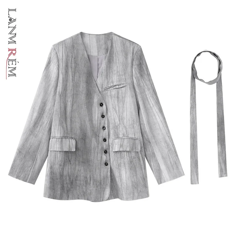 

LANMREM Fashion Vintage Blazer Coat Women V Neck Single Breasted Lace-up Full Sleeve Elegant New Chinese Style 2024 Coats 32S005