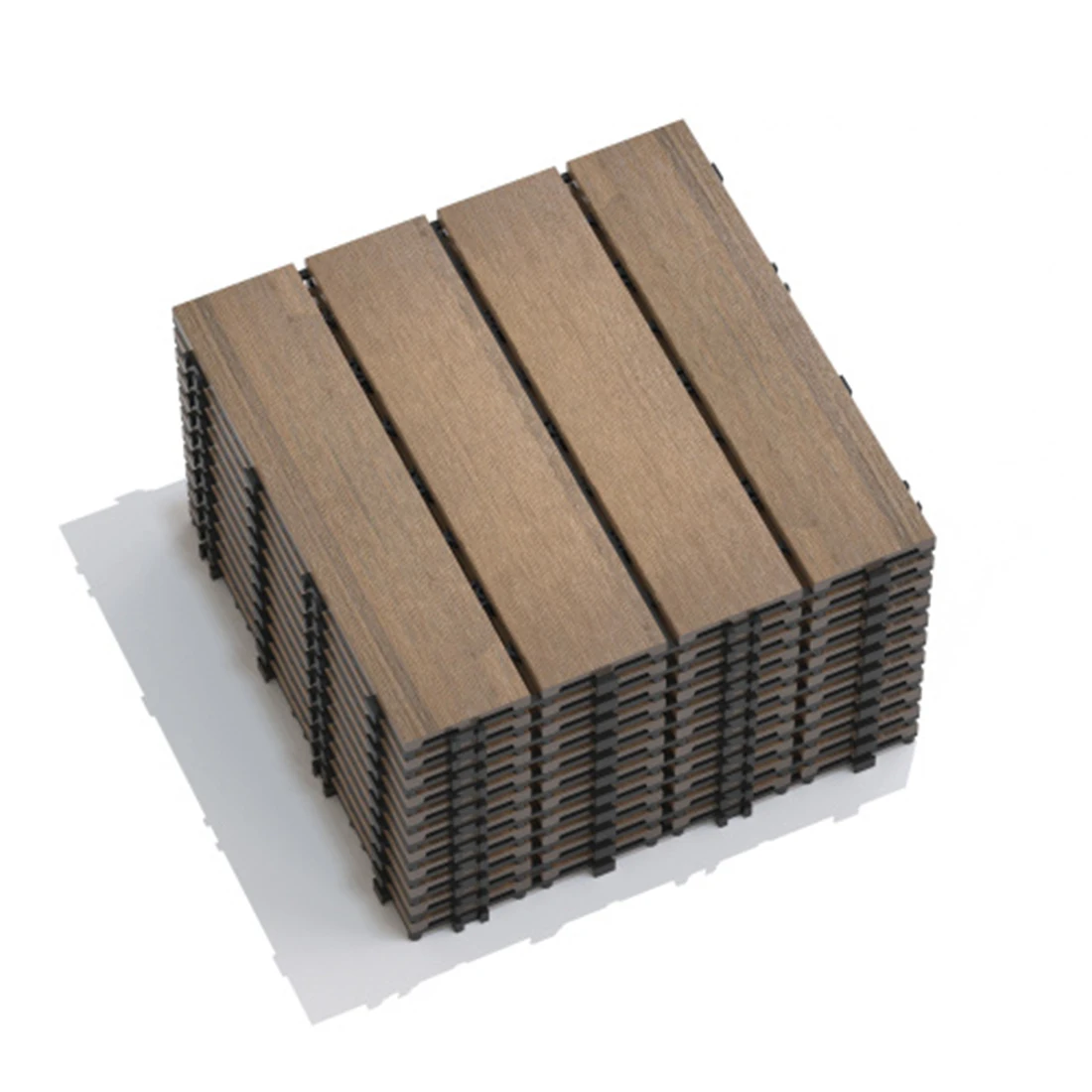 Patio Floor Tiles Pack of 11 WPC Wood-Plastic Composite Patio Deck Tiles DIY Interlocking Decking Tiles, Quick Deck Floor Tile