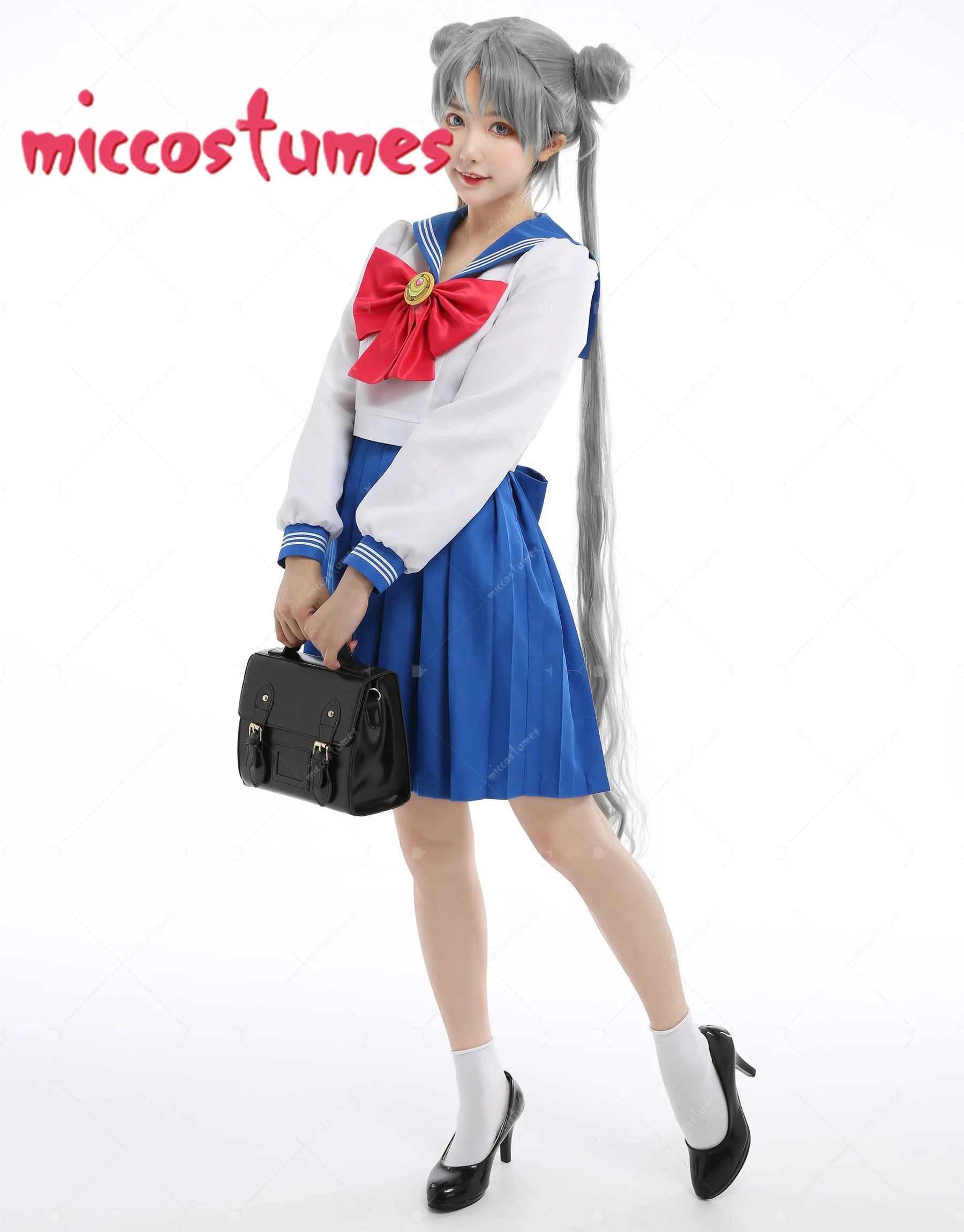 HAIKYUU Womens' Sailor Suit  Student JK Uniform Set Cosplay Costume Outfits with Bow Tie and Back Bow Decoration