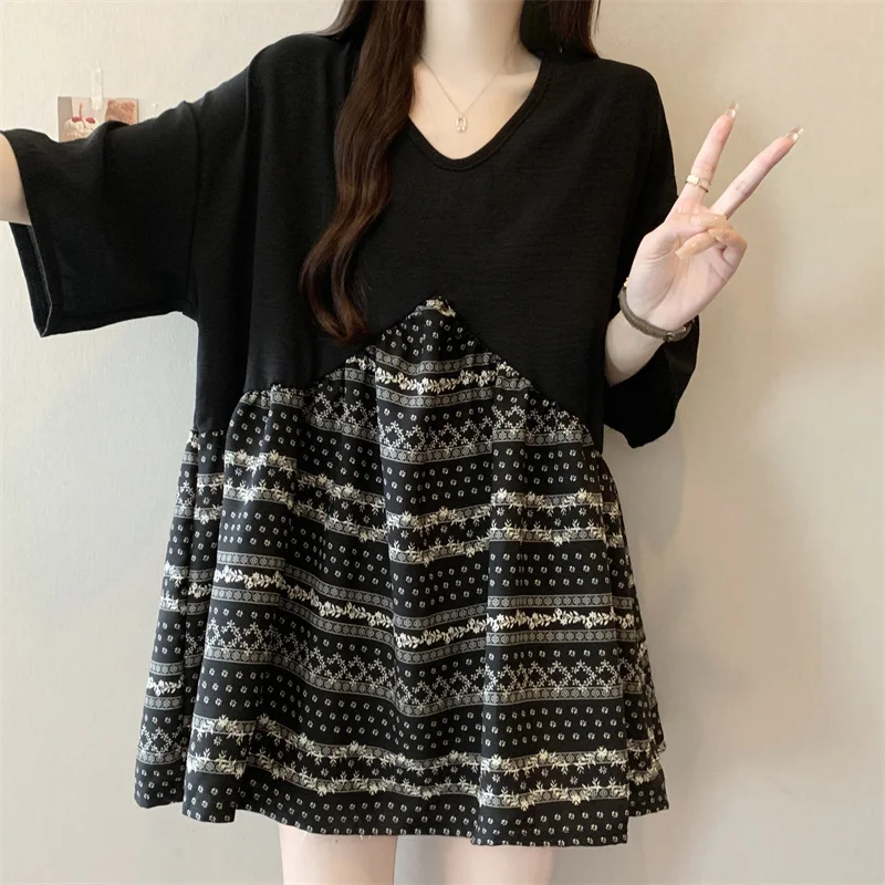 

Женский свободный элегантный шикарный французский свитер с короткими рукавами и круглым вырезом, одежда больших размеров, женская одежда