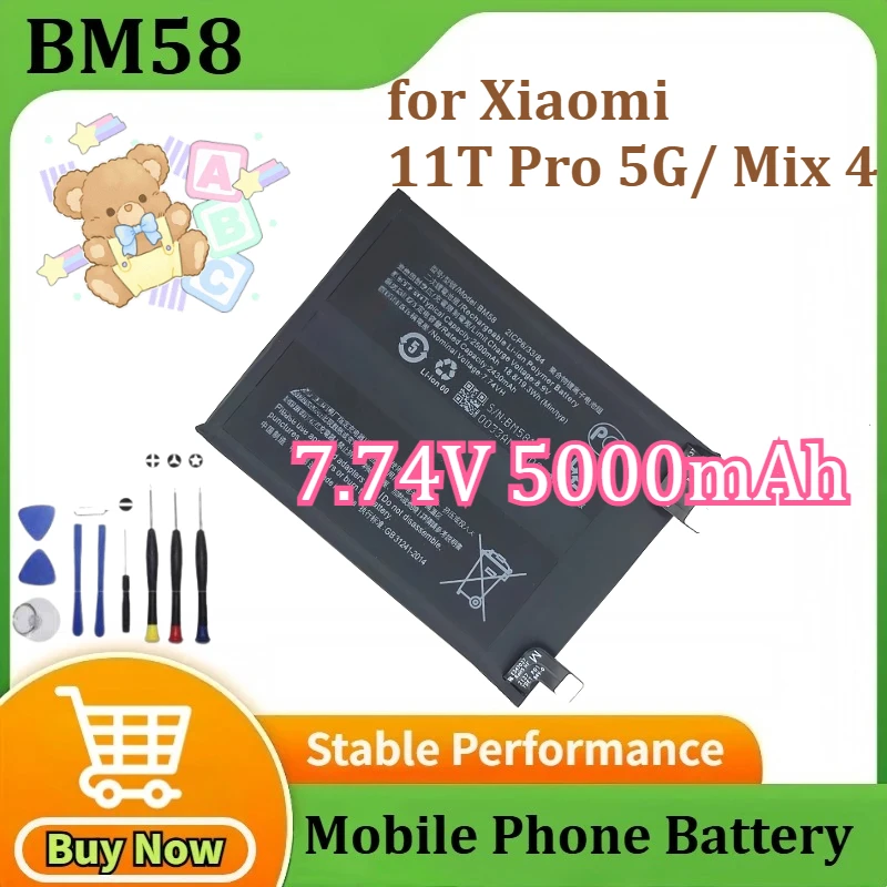 

Upgraded BM58 Battery for Xiaomi 11T Pro 5G/ Mix 4 Phone Premium Quality Replacement Mobile Phone Batteries 7.74V 5000mAh+Tools
