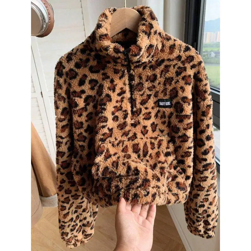 Women's Leopard Hoodie Zipper Design Casual Sweatshirt Three-piece Set Winter Collection Fashionable Streetwear