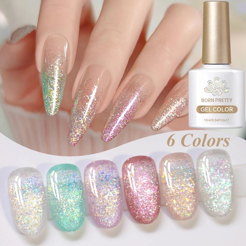 

BORN PRETTY 10ml Crush Reflective Glitter Gel Nail Polish Sparking Shine Sequins Semi Permanent Soak Off UV Gel Nail Art Varnish