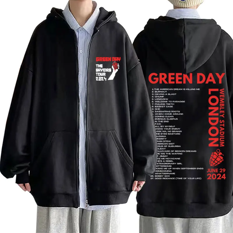 Punk Band Green Day American Idiot The Saviors Tour Zipper Hoodie Men Vintage Rock Zip Up Jacket Male Casual Oversized Hoodies