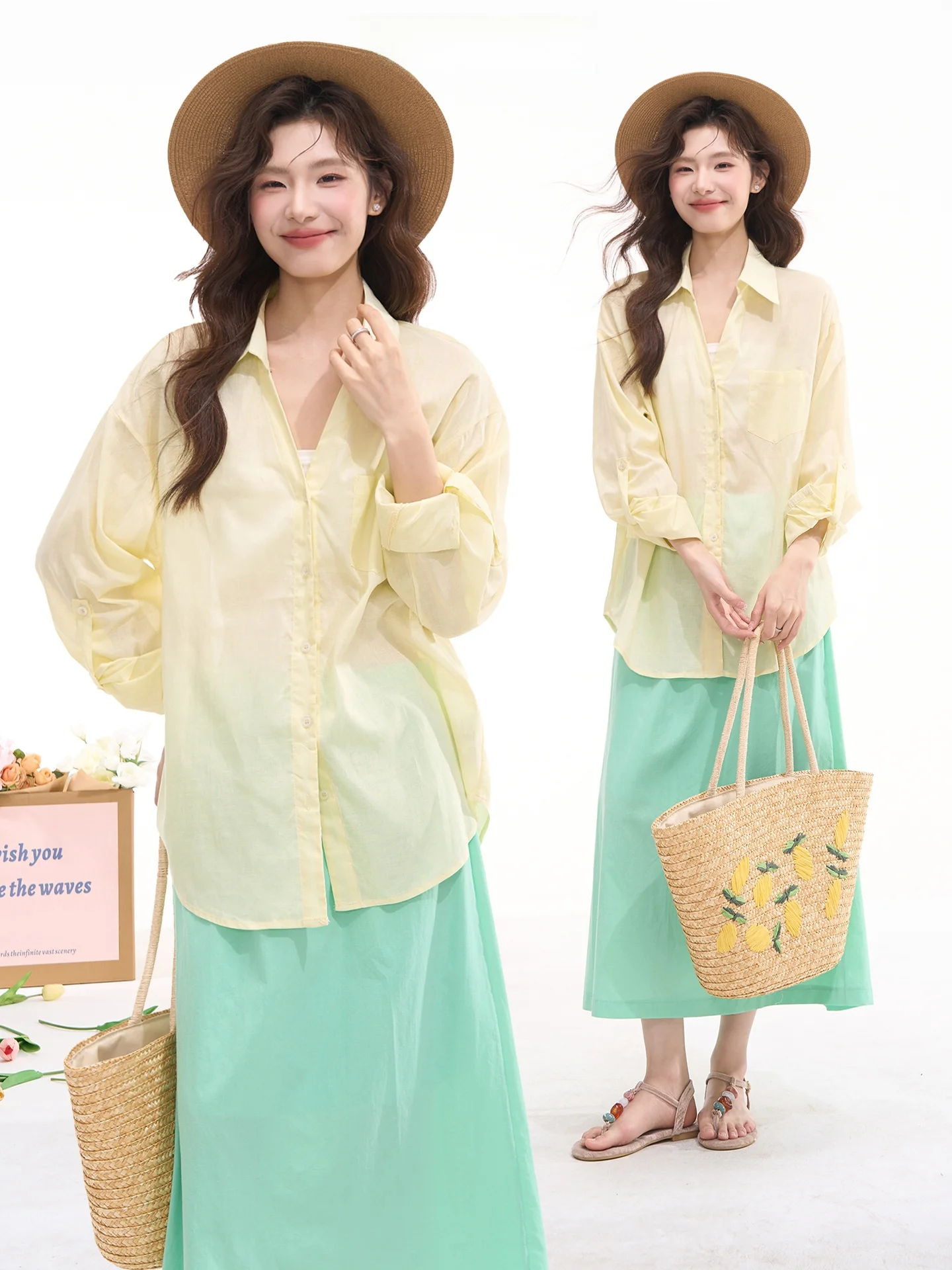 

Женская свободная хлопковая рубашка Heme Bamboo Fog Forest в полоску, весна-лето, с защитой от солнца, повседневный стиль, рукав 3/4, для поездок на работу