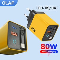 80W Fast Charging USB C Charger With Retractable Cable Quick Charge Mobile Phone Charger Adapter For iphone 16 15 Samsung