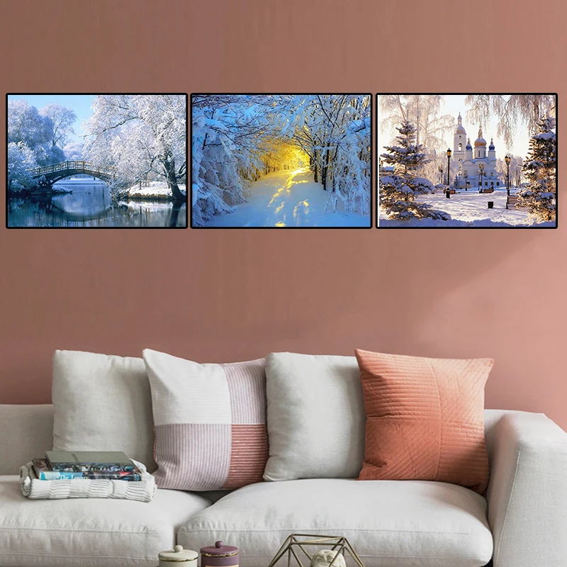 DIY Diamond Painting Snow Diamond Mosaic Landscape Sunset Embroidery Rhinestone Full Round Diamond Cross Stitch Home Gift