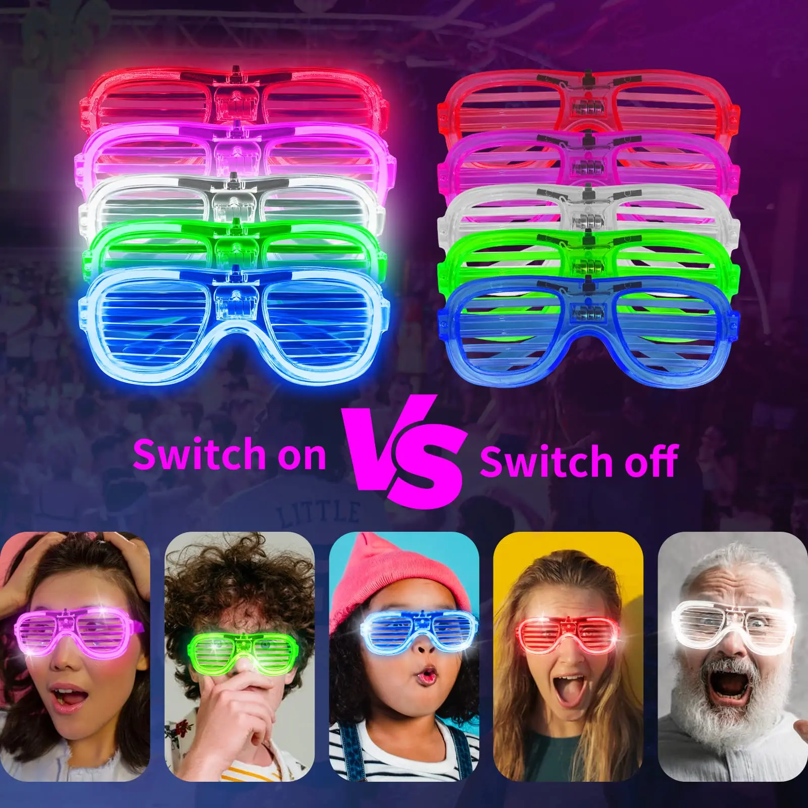 5-50 Stück Leuchtende LED-Brillen, 5 Farben, Leuchtbrillen, im Dunkeln leuchtende Partyartikel, Neon-Partygeschenke für Kinder und Erwachsene – Detail 5