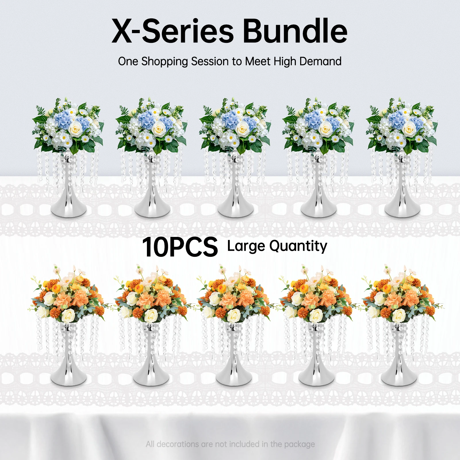 

10PCS Flower Stands, 26 cm Height Crystal Flower Stand, Round Flower Arrangement Stand, for Wedding Party Event Decor, Silver