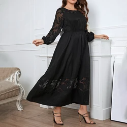 Plus Size Lace Women Long Sleeves O Neck Patchwork A Line Party Dress Autumn Winter Female Elegant Evening Night Gown Dresses