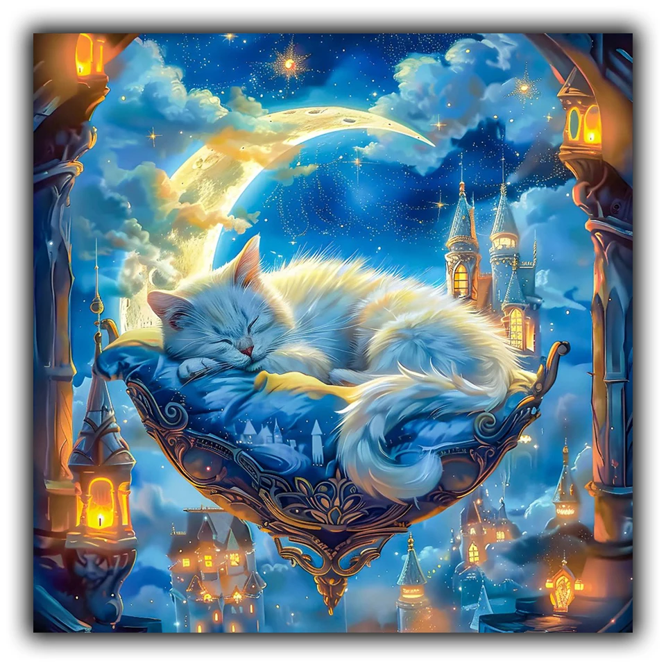 Fantasy Cat Diamond Painting Kit Landscspe Full Square Round Diamond Embroidery Cross Stitch Gift Diamond Art Home Docer