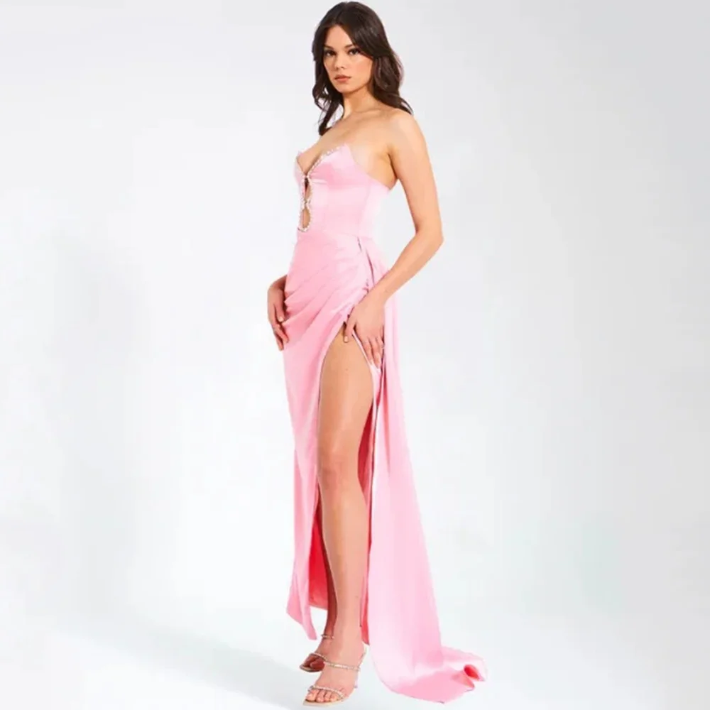 Arya Rosa klassische Abendkleider aus Satin für bodenlangen Schatz-Abschlussballkleid mit hohem Schlitz und Kristallen, maßgeschneidert