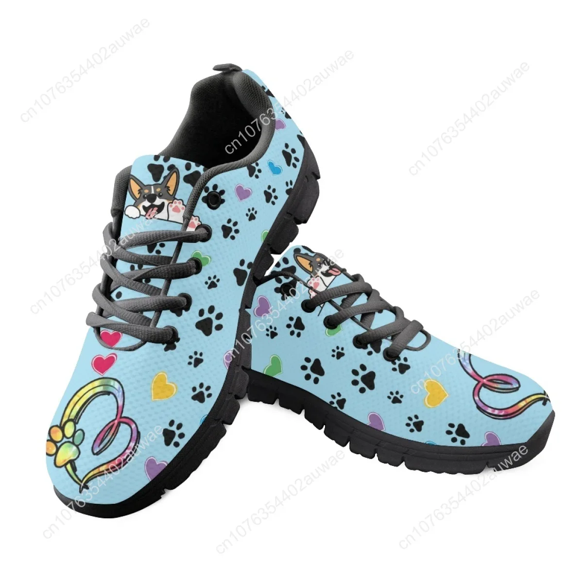 Kawaii Welsh Corgi Cartoon Pattern scarpe basse per gli amanti dei cani Sneakers stringate leggere calzature da passeggio traspi