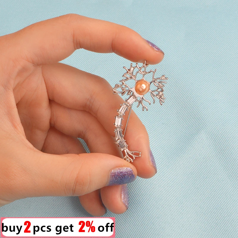 Neuron Lapel Pins and Brooch with Pearl and Zircon The Brain Nerve Cell Brooches Medical Jewelry Gift for Doctor Nurse Wholesale