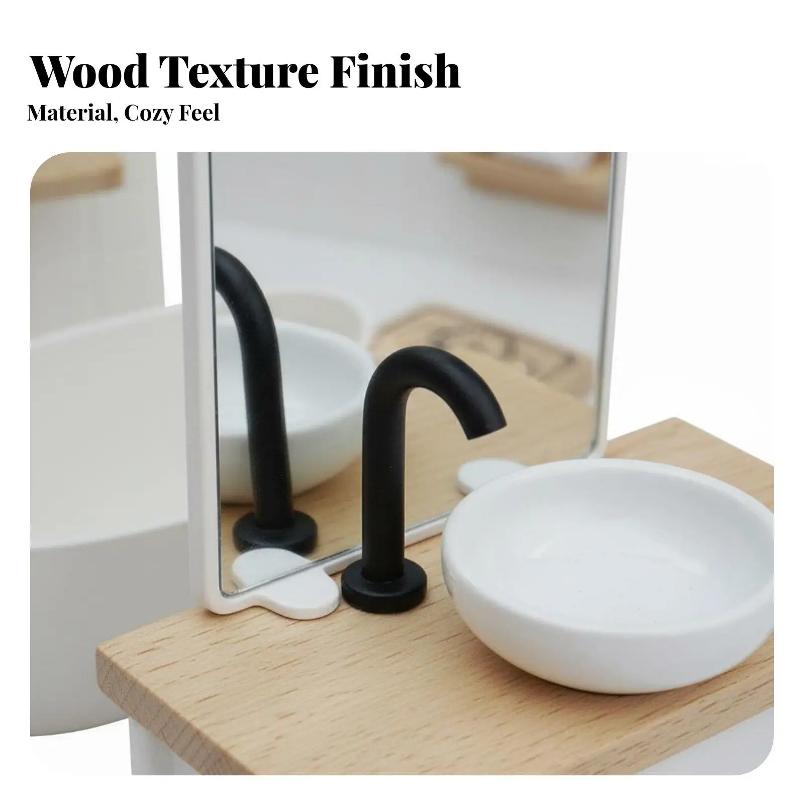 Miniature Dollhouse Wooden Bathroom Furniture Set 8PCS for 1 12 Scale Dollhouse with Shower Bathtub Toilet Vanity Sink Stool