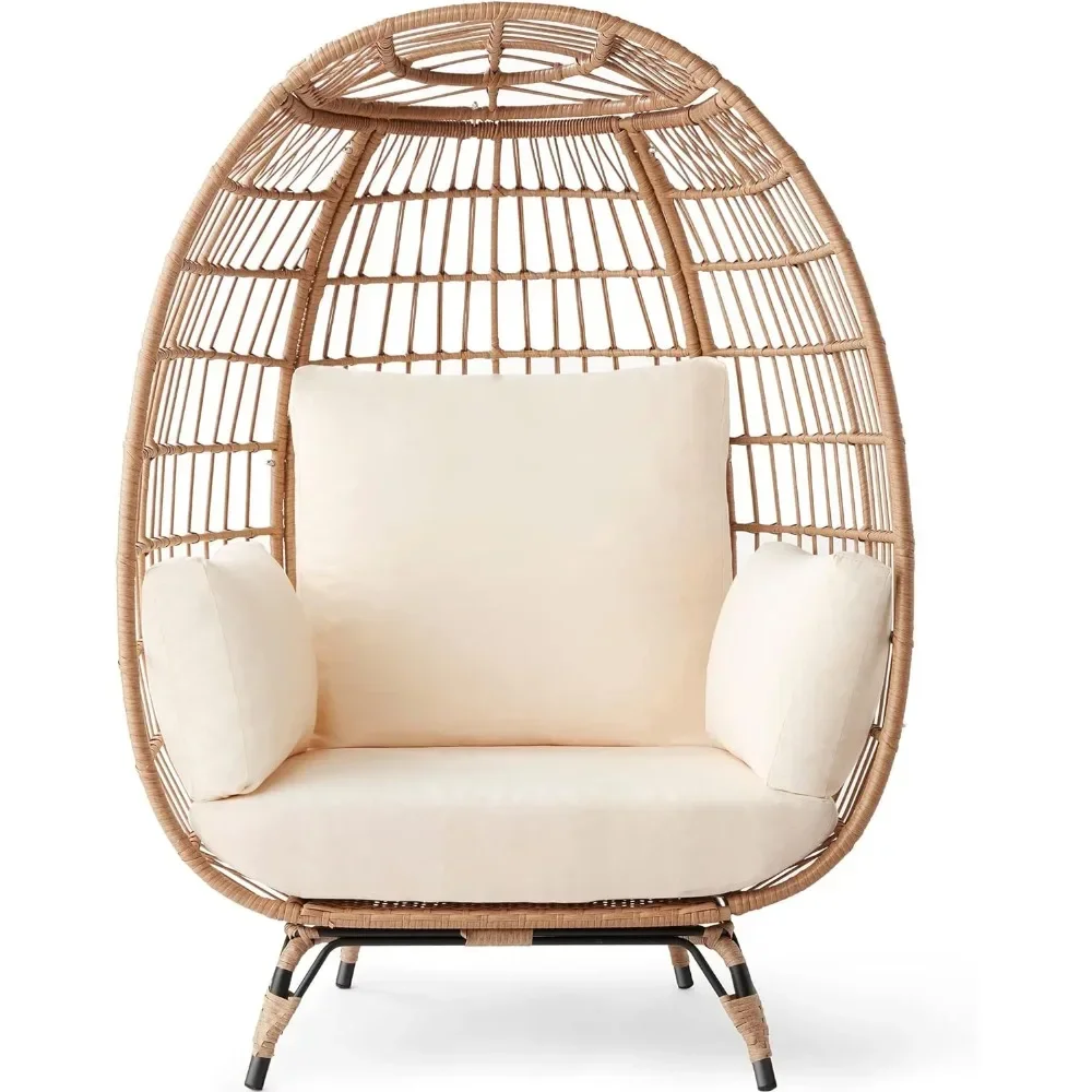 

Wicker Egg Chair Playa Living Room W/ 4 Cushions Hotel Chairs Steel Frame Oversized Indoor Outdoor Lounger for Patio Backyard