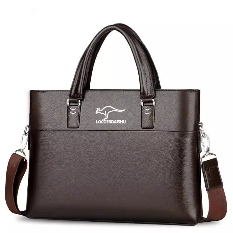New PU Men's Single-shoulder Bag, Large Capacity, Simple Solid Color Briefcase, Multi-functional Waterproof Horizontal Handbag