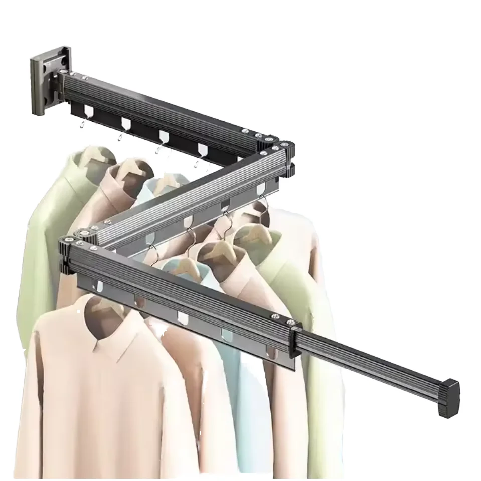 Folding Laundry Drying Rack Aluminum Rotatable Clothes Dryingwall Mounted Foldable Clothes Drying Rack for Wardrobe Living