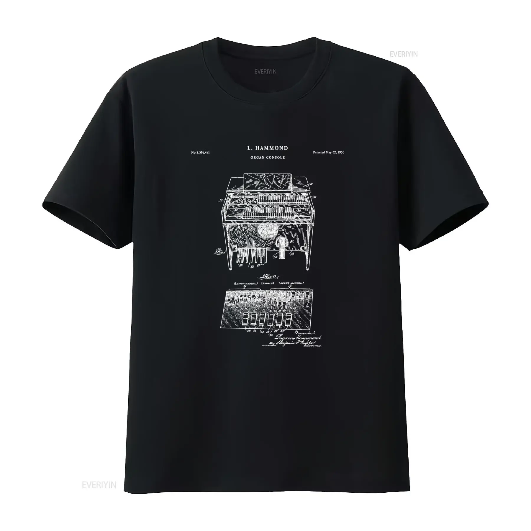 Maglietta con Stampa del Brevetto dell'Organo Hammond T Shirt Vintage per Musicisti e Appassionati di Organi Diagramma vintage