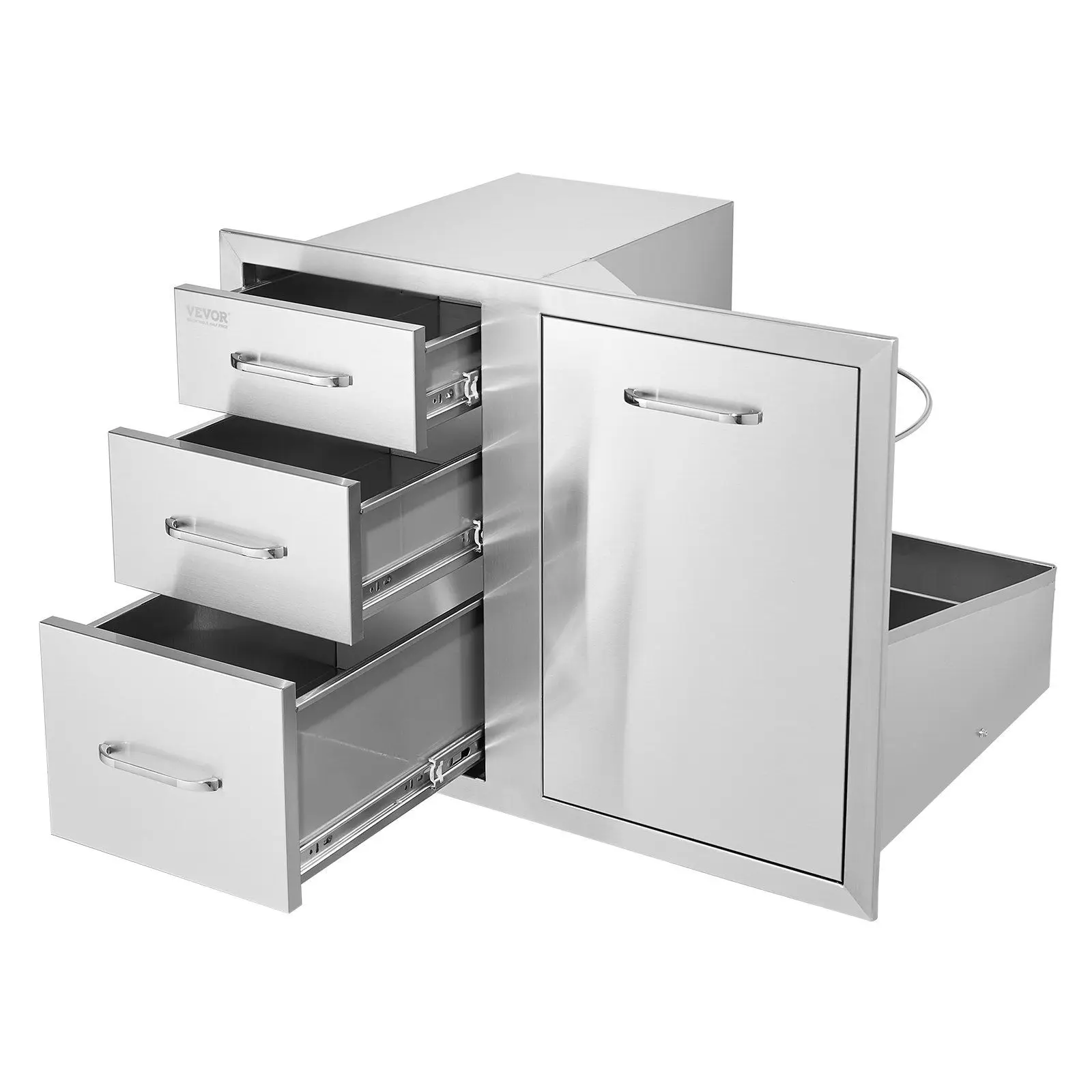 

29.5" Outdoor Kitchen Door/Drawer Combo – Triple Storage + Propane Drawer – Adjustable Trash Ring for BBQ Islands