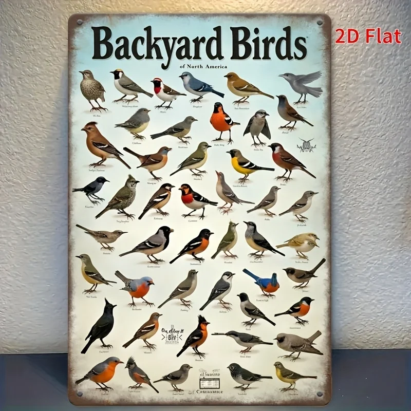 2026--2D Flat Retro Metal Sign Wall Art, Bird Educational Tin Painting Decoration for Coffee Shop, Bar, Farmhouse 8x12 Inch