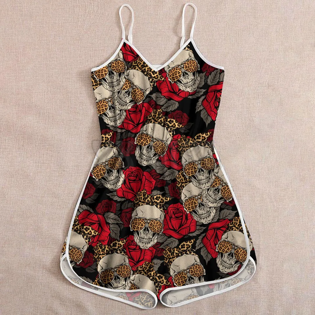 YX GIRL Skull And Sunflowers Rompers  3D All Over Printed Rompers Summer Women's Bohemia Clothes