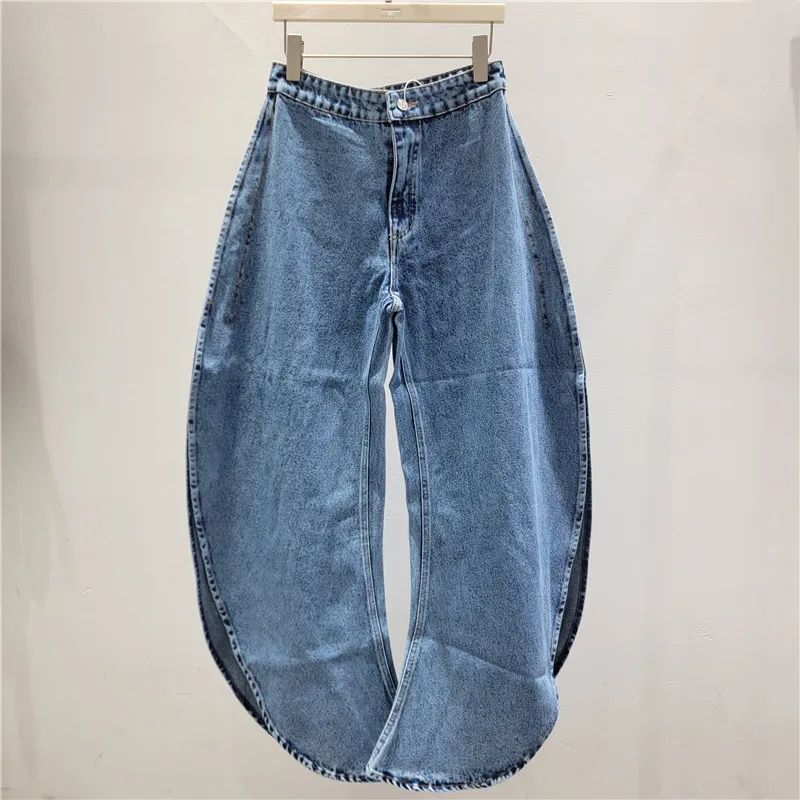 

2026 Spring/Summer New Denim Petal Edge Curved Silhouette Low Waist Low Crotch Side Exposed Skin Loose Fit Women's Pants