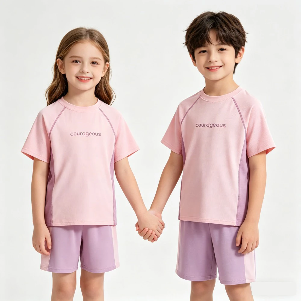 Boys Girls Summer Ice Silk Cool Sport Suit Quick Dry BreathableT-Shirt+Shorts Set 3-16Y Kids Casual Running Training Tracksuit