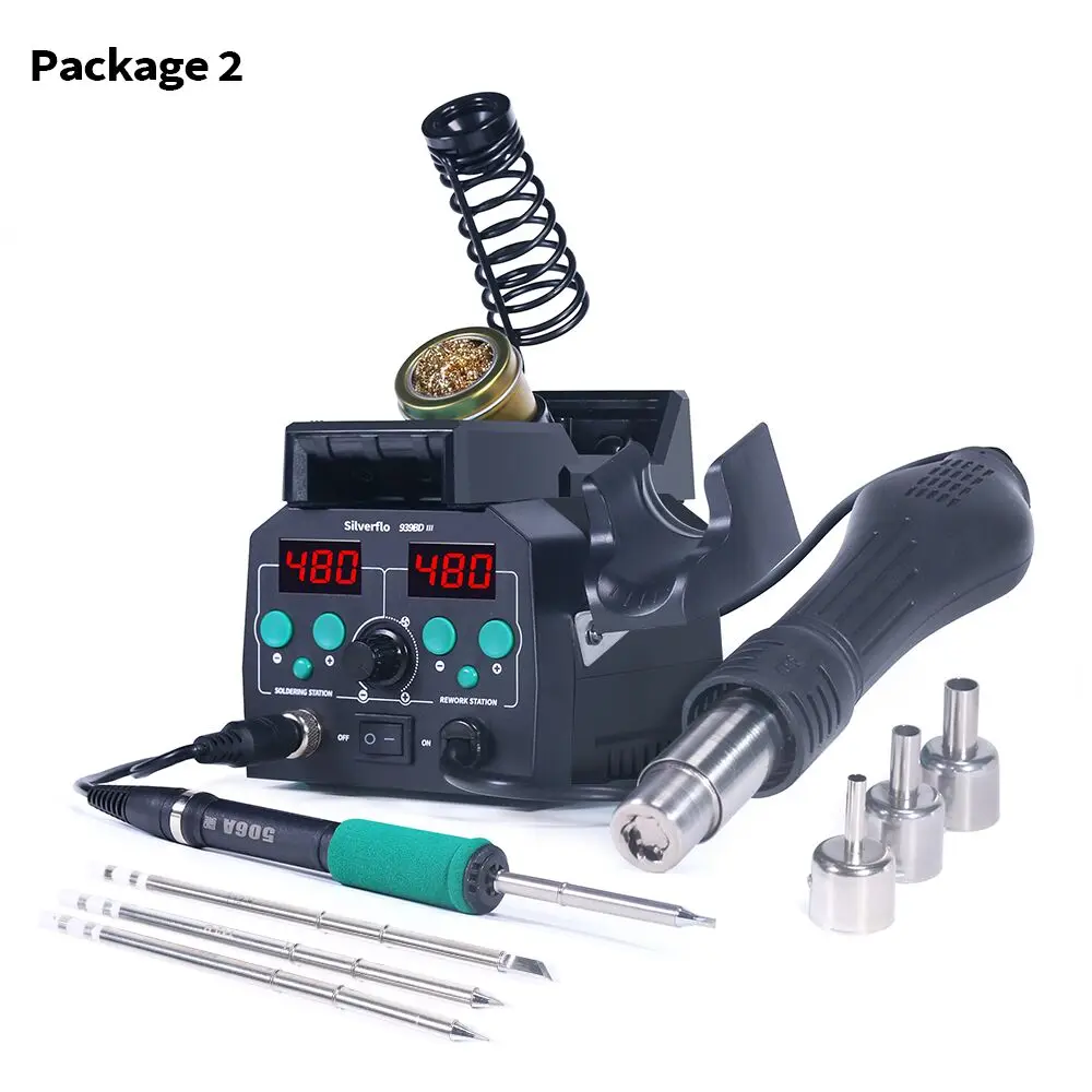 2025 Silverflo 938BD-III Soldering Station Rapid Heating T12 Soldering Iron Hot Air Welding Station With Auto Sleep For SMD