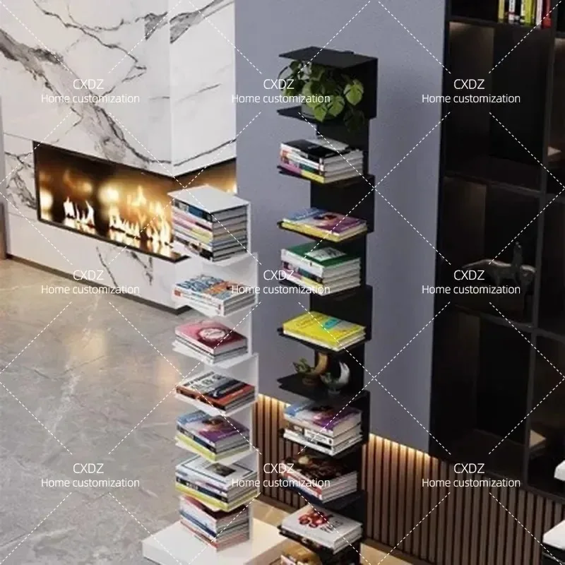 Invisible Floor Bookshelf Wrought Iron 3D Floating Shelf Modern Home Storage Display Rack for Living Room Bedroom Decor