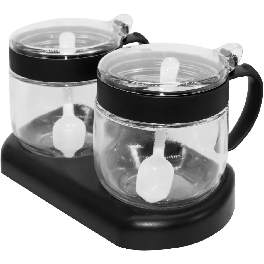 

Glass Seasoning Box Set,12oz/350 ml Condiment Set With Lids and Spoon,Clear Glass Condiment Canisters,2Pack Scondiment Jar Set f