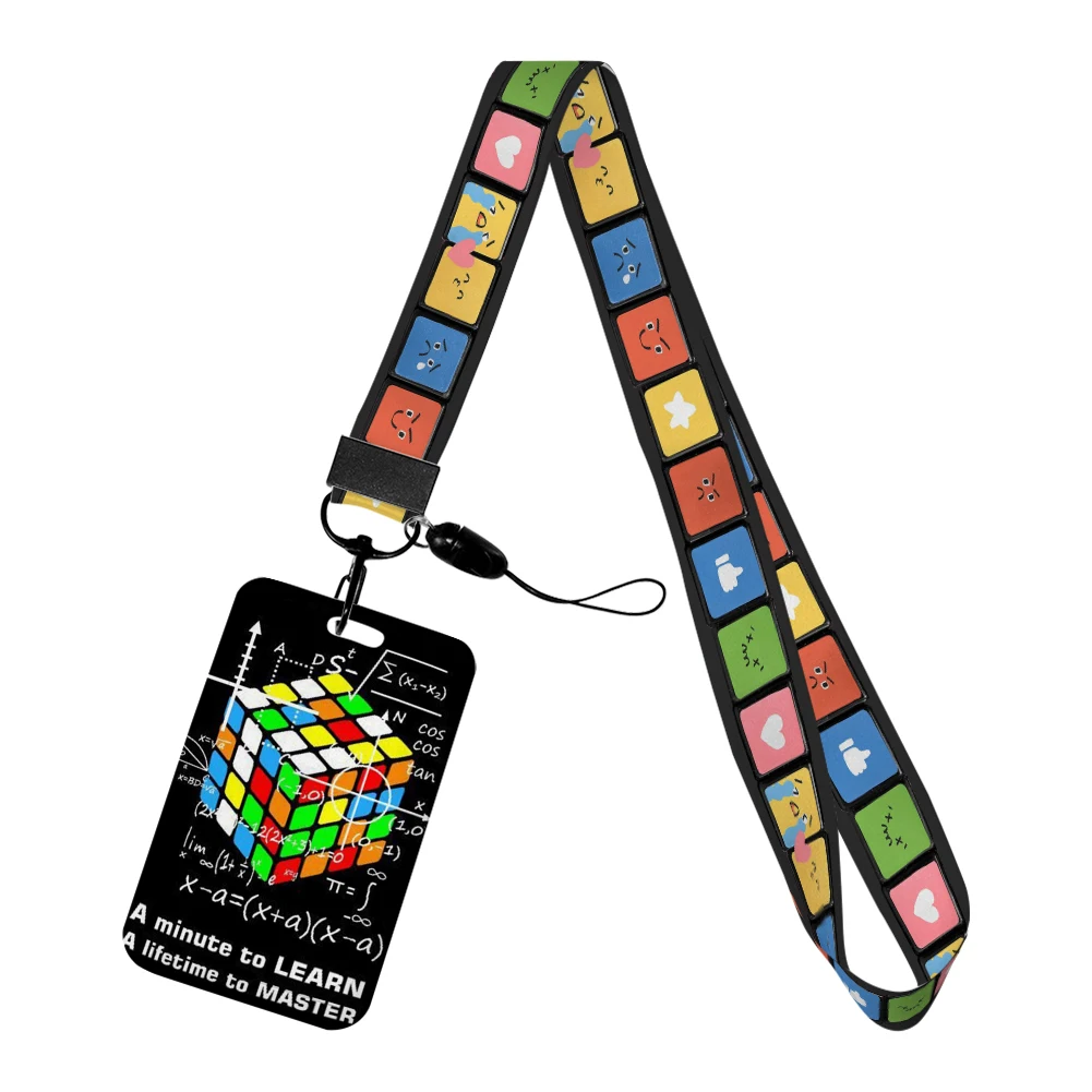Kubus ontwerp lanyard voor sleutels ketting ID creditcard cover bus kaarthouder charme campus badge houder voor student gepersonaliseerd cadeau