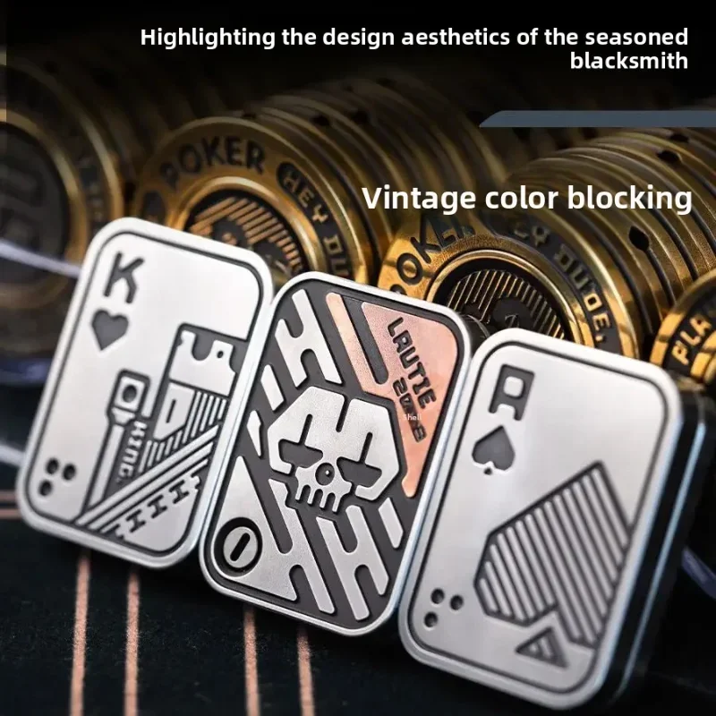 Metal Skull Push Slider EDC Anti-Stress Toy Portable Magnetic Top Spinning Poker Stress Relief Game for Adults