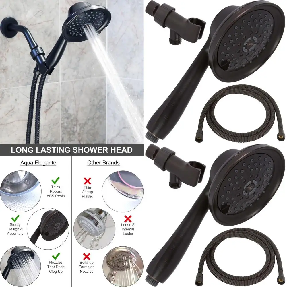 

Ручной душ-массажер со шлангом - регулируемый режим дождевого распыления, 2,5 галлона в минуту, цвет: бронза с эффектом масляной пропитки