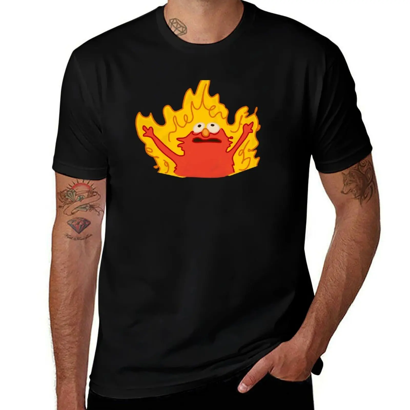 

Elmo on Fire T-Shirt oversize t-shirts man vintage graphic tee blacks oversized t shirt mens clothing