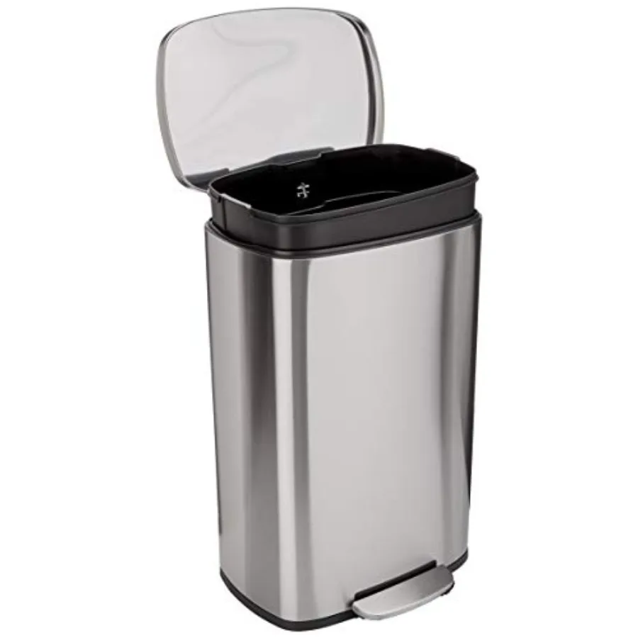

Basics Smudge Resistant Rectangular Trash Can With Soft-Close Foot Pedal Brushed Stainless Steel 50 Liter/13.2 Gallon Satin Nic