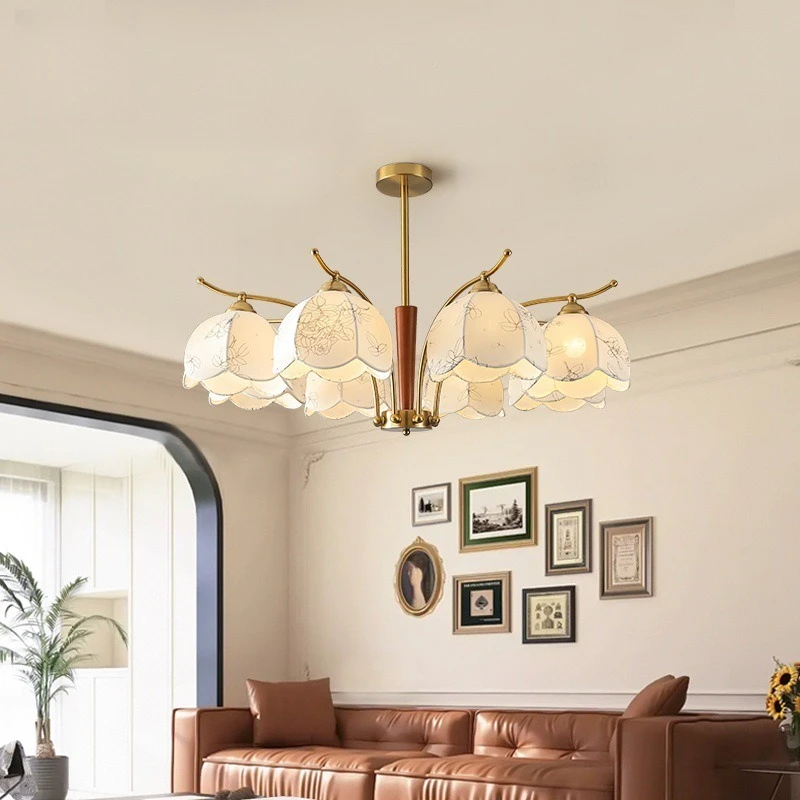 Lampadario principale del soggiorno retrò Atmosfera medievale americana stampa in tessuto camera da letto studio lampade per sala da pranzo