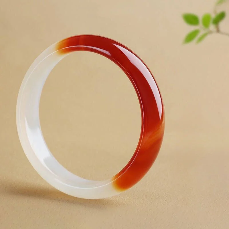 Playful agate jade stone bracelet half red half white jade pith