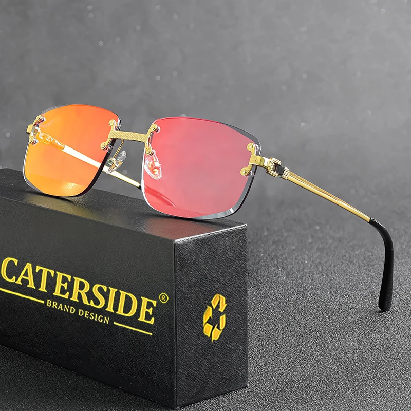 

CATERSIDE квадратные солнцезащитные очки без оправы, мужские модные брендовые дизайнерские солнцезащитные очки, женские приморские путешествия, вечеринка, подарочная коробка, деловые очки
