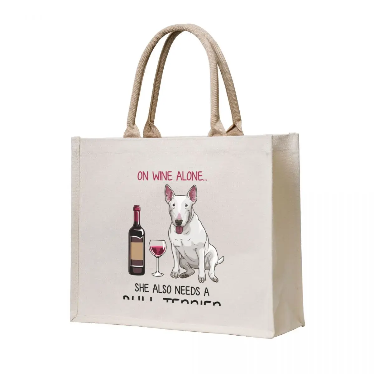 

Bull Terrier and wine Funny dog Tote Bag tote bag women canvas shopping bag tote custom shoping
