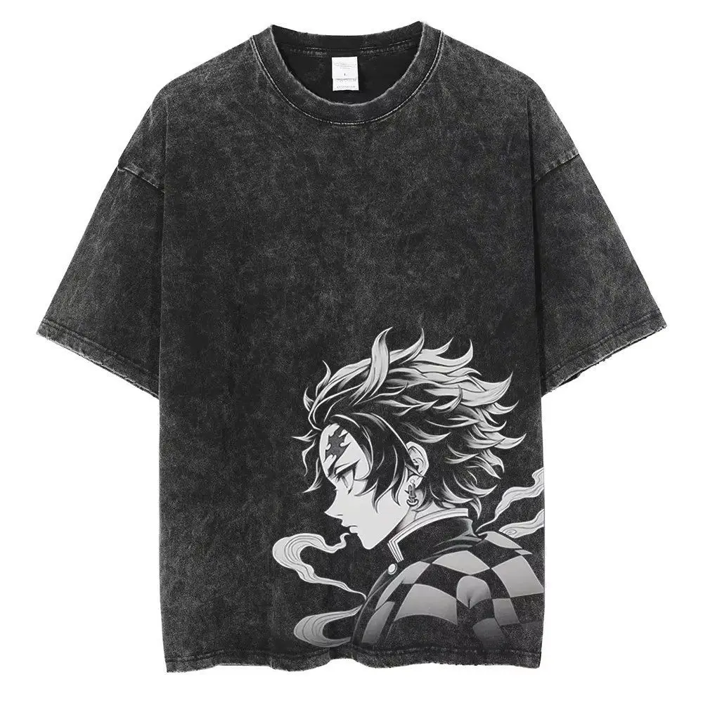 Washed To Make Old Ghost Extinction Blade, Nest Seat, Split Eye Printed Short Sleeved T-shirt, Men's and Women's Loose Cotton