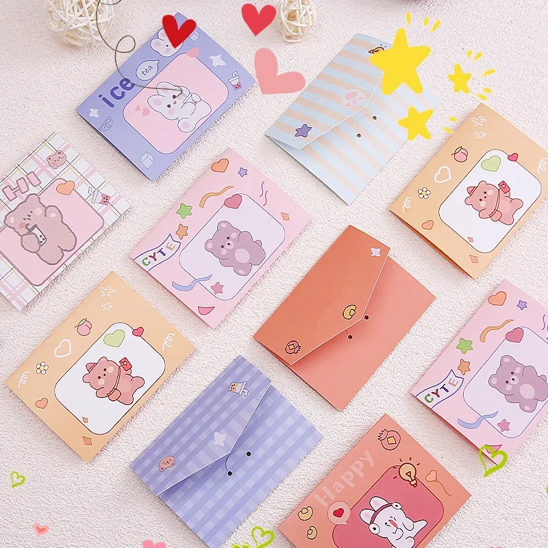 10 picec set Tri-folding Type style Cartoon Cute Student DIY Children's Day Birthday Wishing Postcard  gift card