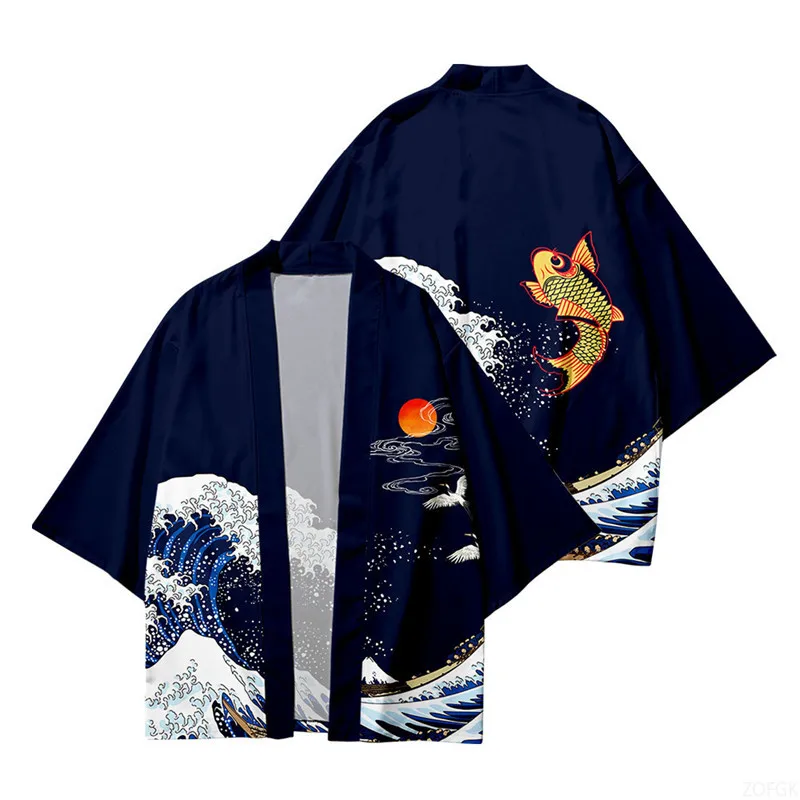 Kimono, Japanese Traditional Clothing, Boys and Girls, Wave Carpet Printed Cardigans, Children's Beach Clothes, Cloaks