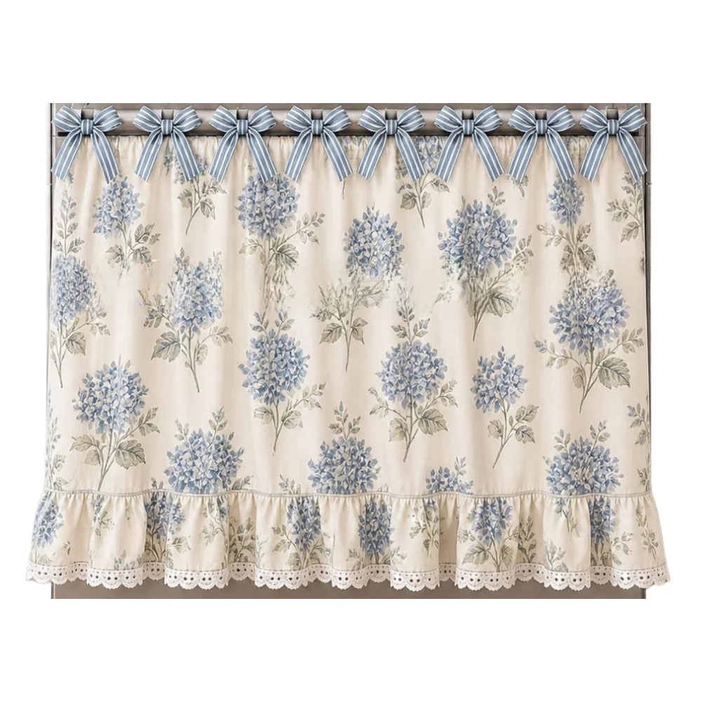 Oven Curtain Cover with Floral Motif and Lace Trim for Rustic Farmhouse Kitchen Stove Handle Decoration Purpose