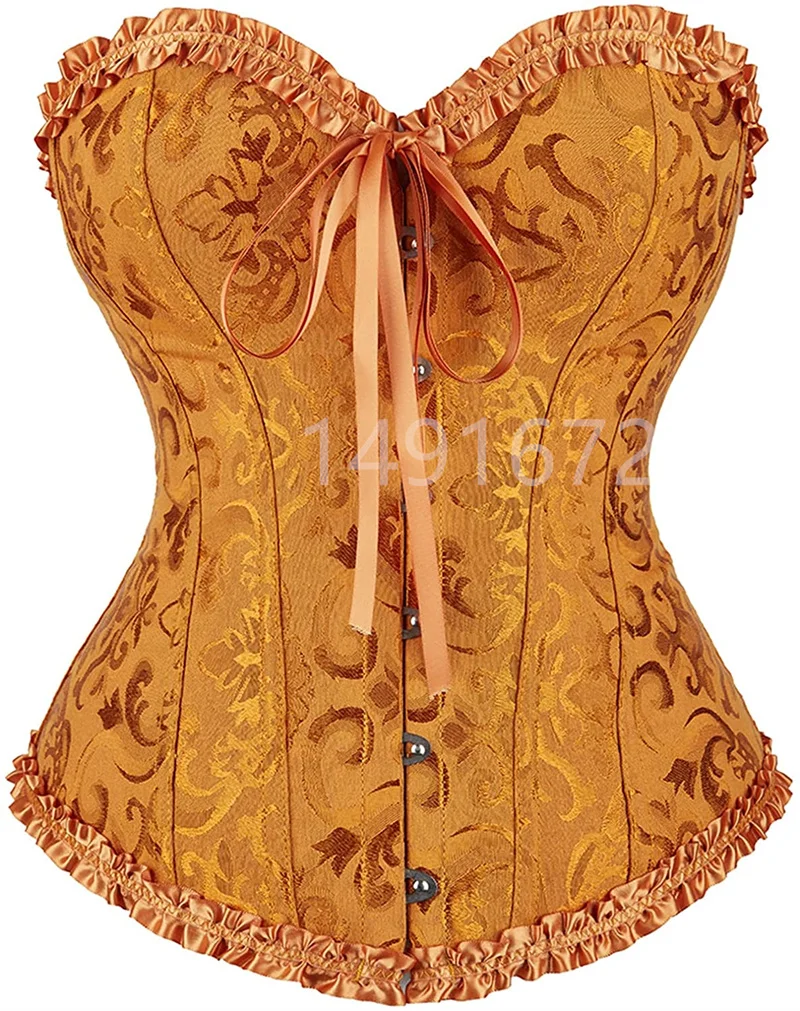 

Corset Top Bustier Yellow Sexy Women's Plus Size Overbust Corselet Blouse Lace up Floral Gothic Brocade Vintage Fashion Medieval