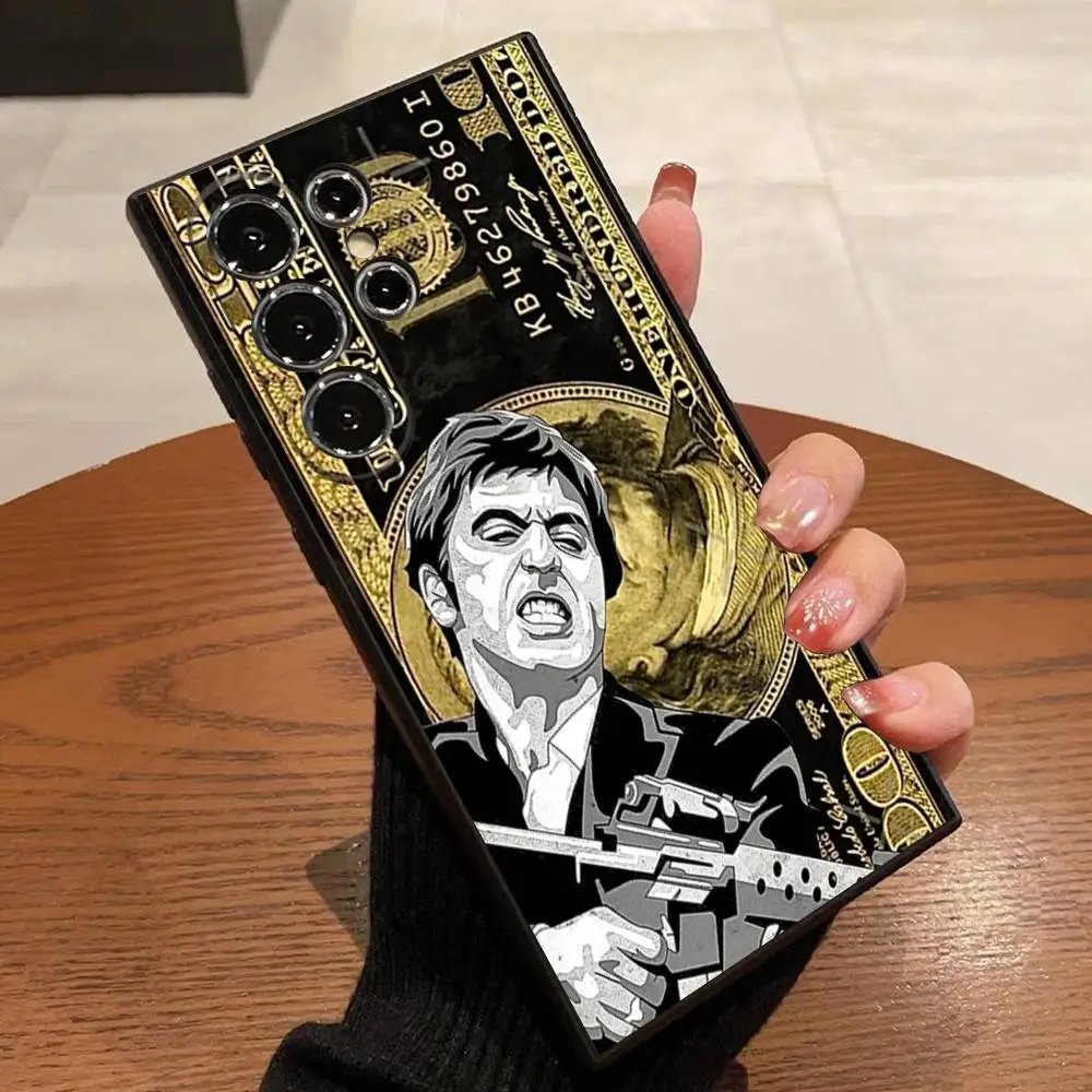 حافظة هاتف S-Scarfaces Tony Montana لهاتف سامسونج S25، S24، S21، S22، S23، S30، Ultra، S20، Plus، Fe، Lite، 5G غطاء أسود