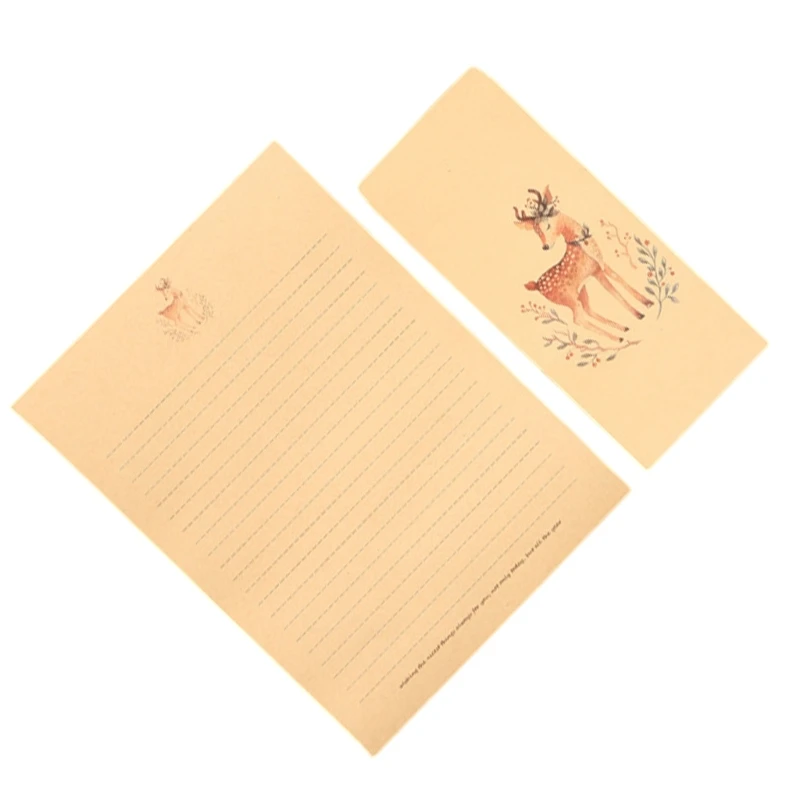 10x/Set Stationery Paper and Envelopes Set Deer Pattern Letter Writing Paper Writing Stationary Paper for Gift Cards Dropship