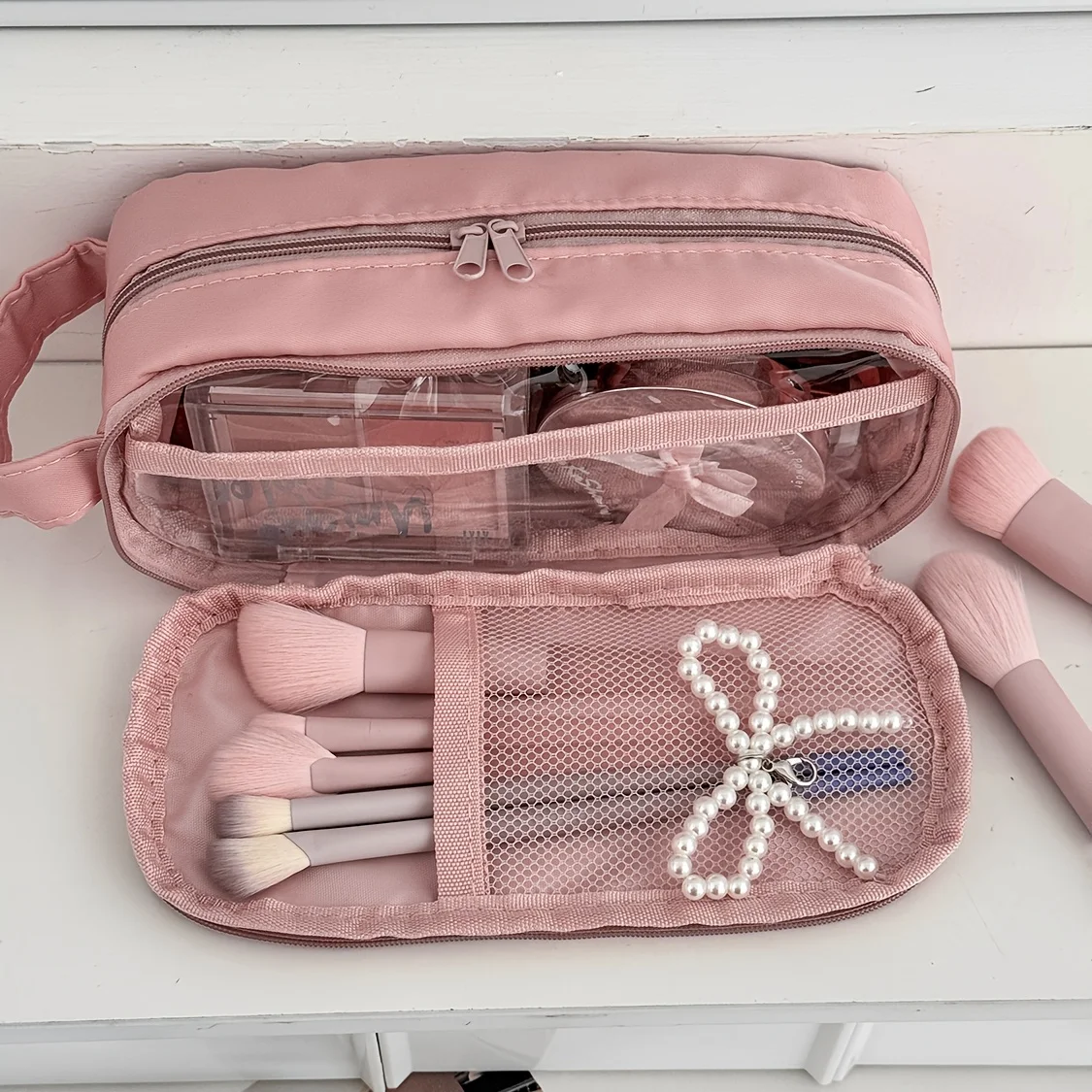 Bolsa de Maquillaje Portátil, Bolsa de Almacenamiento Portátil de Gran Capacidad con Múltiples Compartimentos, Bolsa de Viaje Impermeable, Almacenamiento de Productos para el Cuidado de la Piel y Maquillaje