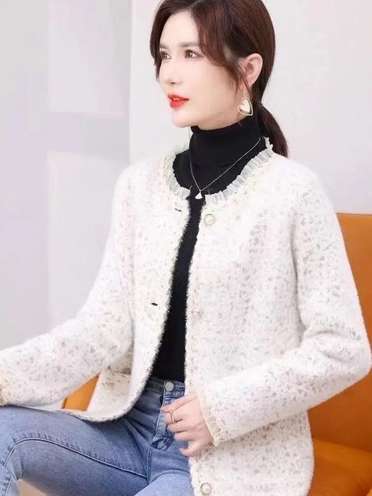 

Модная женская куртка с коротким кружевным декором и цветовыми блоками, осенне-зимняя, приталенная, для повседневной носки, мягкая, с длинными рукавами, круглым вырезом, пальто