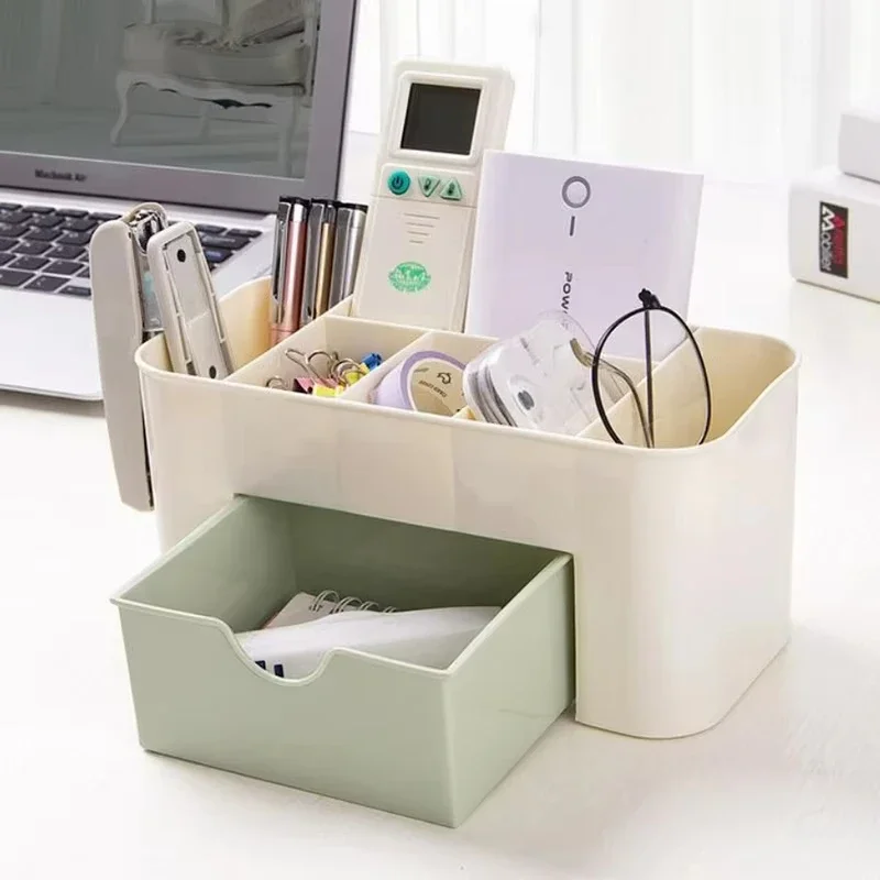 Makeup Desk Cosmetic Storage Box Organizer With Drawer For Bathroom Counter Holder Brushes Eyeshadow Lipstick Nail Polish